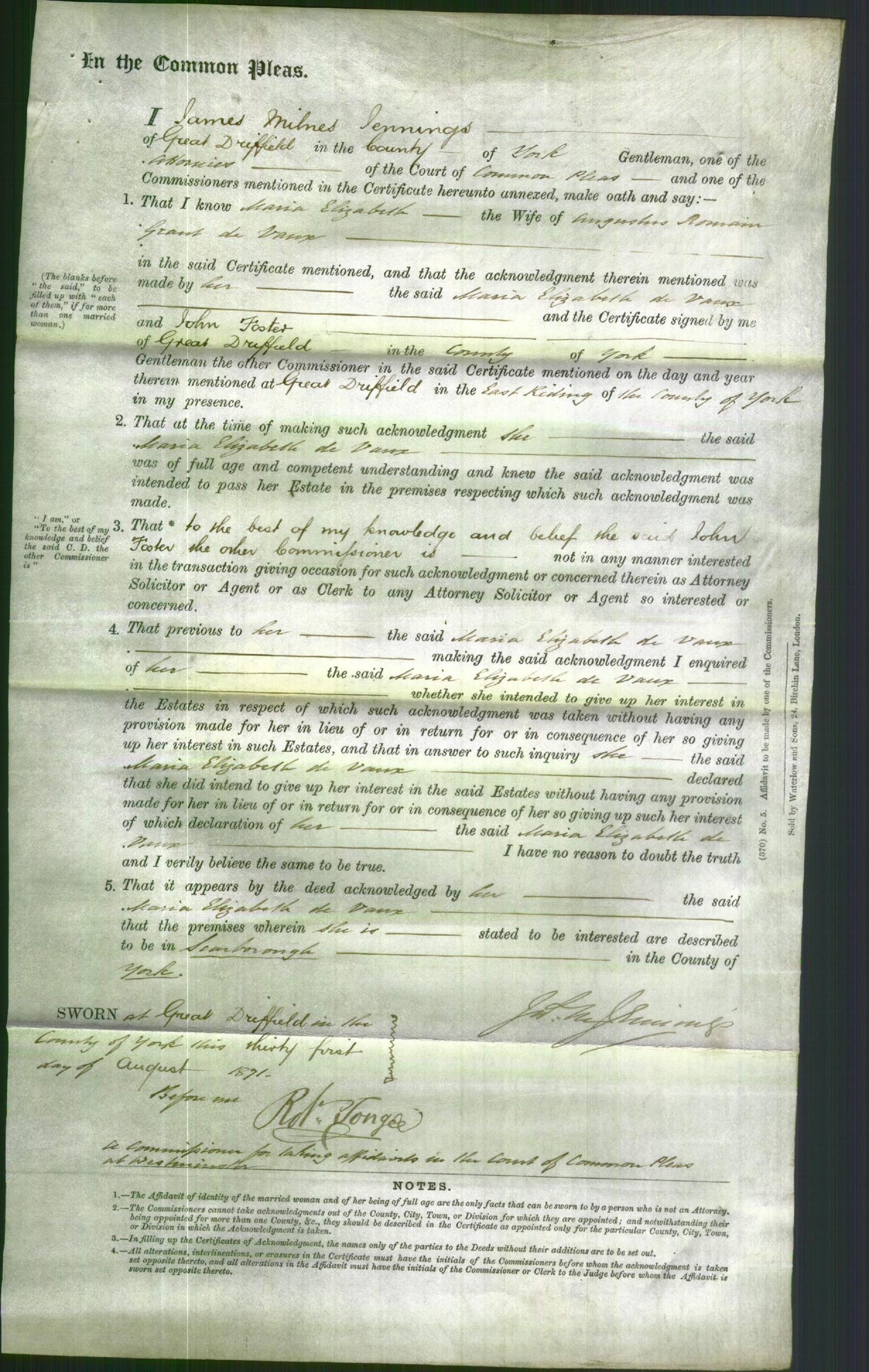 Court of Common Pleas - Maria Elizabeth de Vaux