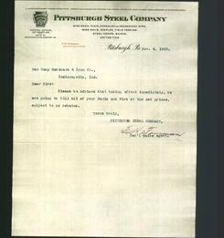 Letterhead - Pittsburgh Steel Company
