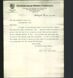Letterhead - Pittsburgh Steel Company