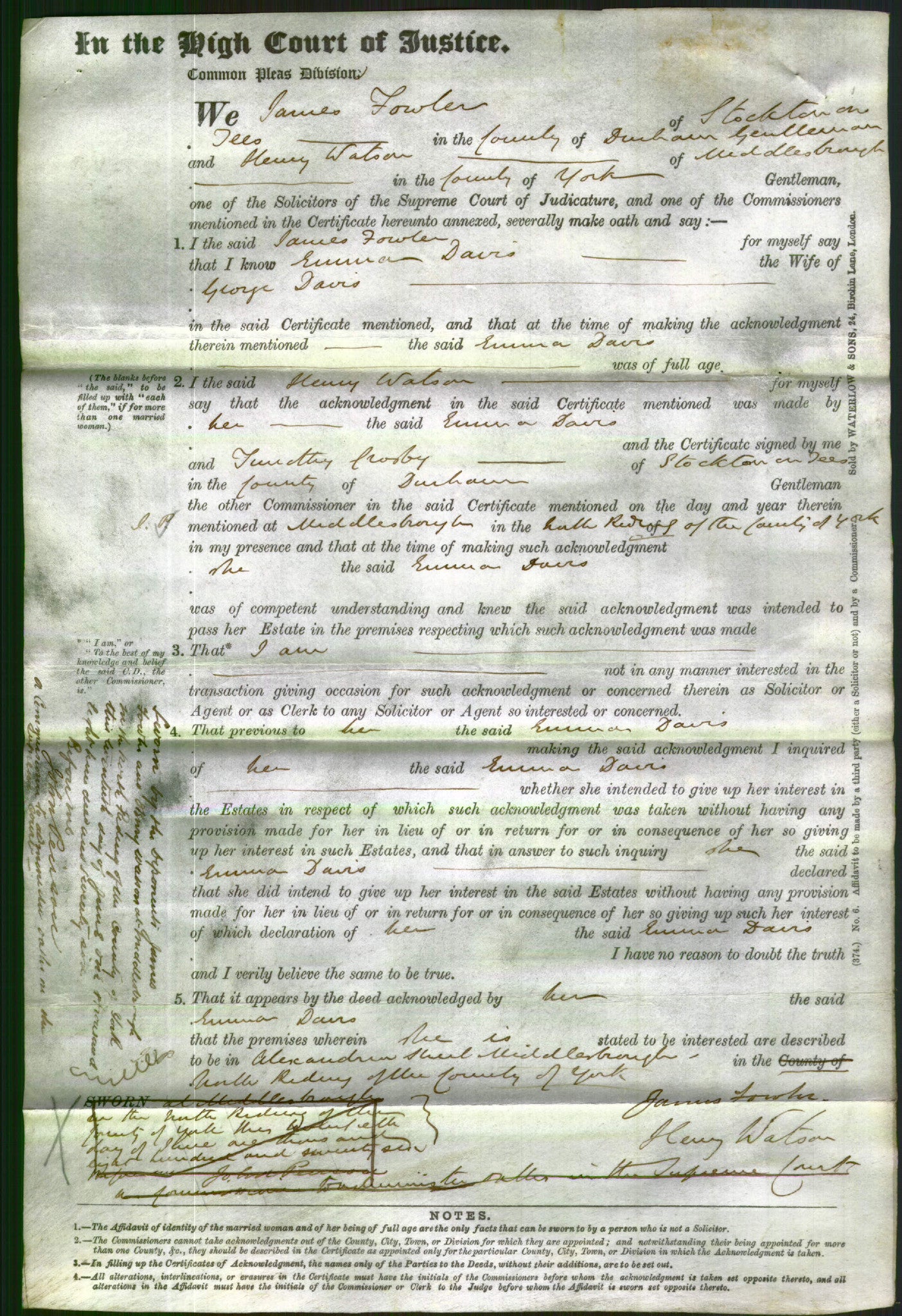 Court of Common Pleas - Emma Davis-Original Ancestry