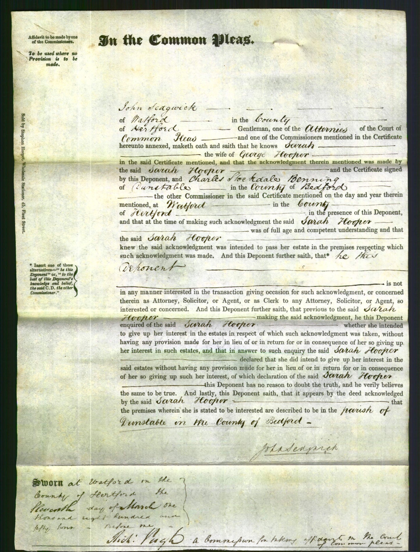 Court of Common Pleas - Sarah Hooper-Original Ancestry