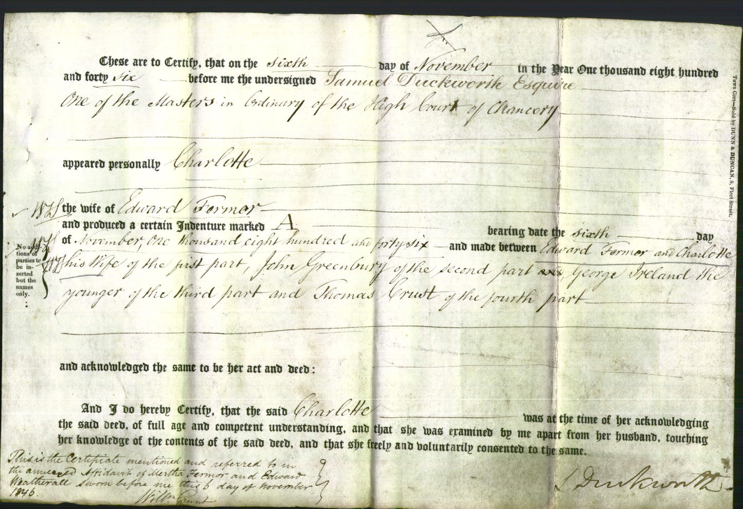Deed by Married Women - Charlotte Fermor-Original Ancestry