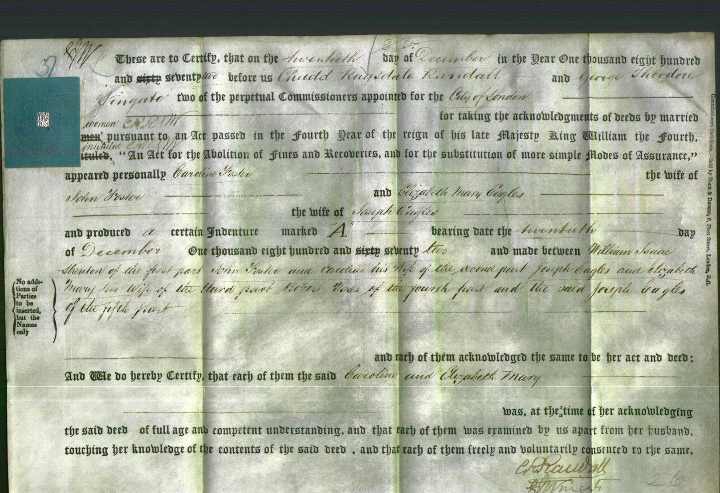 Deed by Married Women - Caroline Foster and Elizabeth Mary Eagles