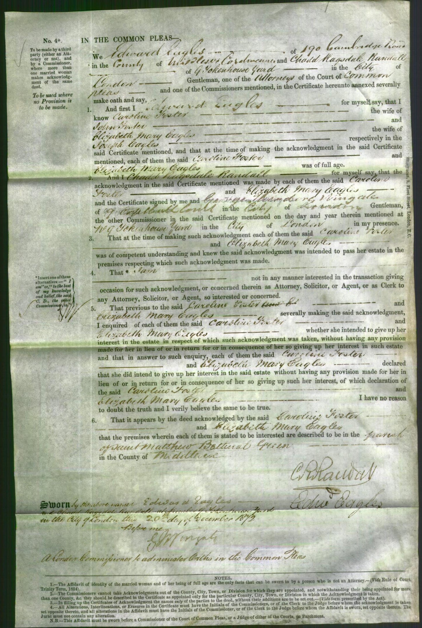 Court of Common Pleas - Caroline Foster and Elizabeth Mary Eagles