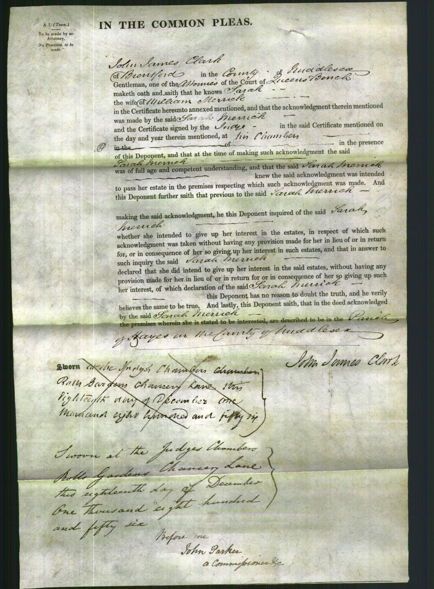 Court of Common Pleas - Sarah Merrick-Original Ancestry