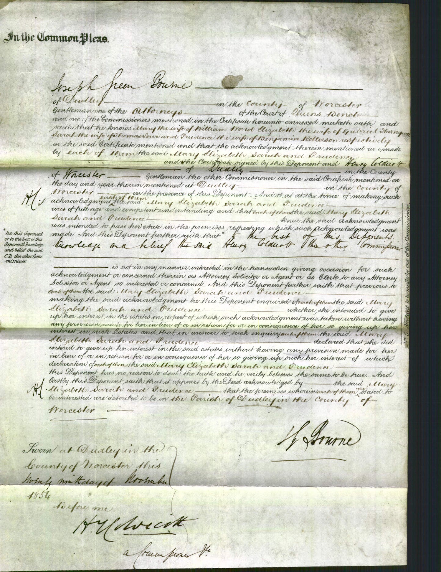 Court of Common Pleas - Mary Ward, Elizabeth Thornywell, Sarah Lowe and Prudence Rollason-Original Ancestry