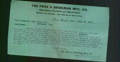 Letterhead - The Prox & Brinkman Mfg. Co.