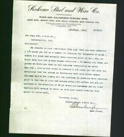 Letterhead - Kokomo Steel and Wire Co.