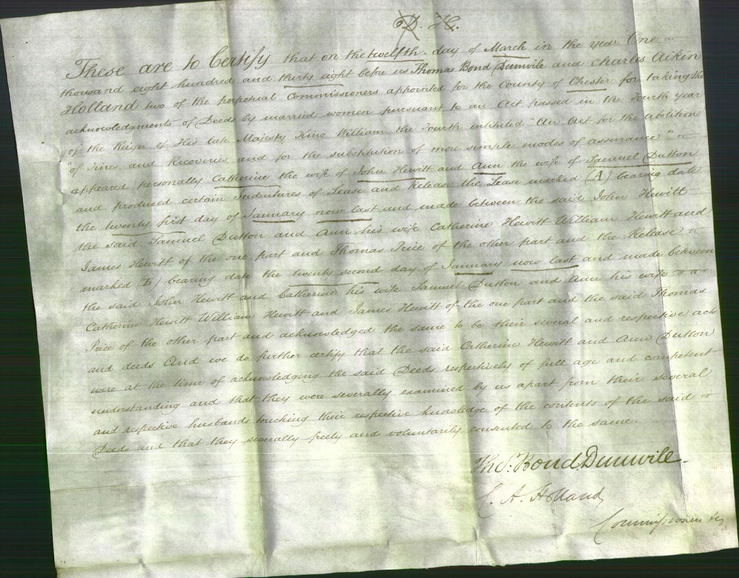 Deed by Married Women - Catherine Hewitt and Anne Dutton