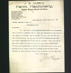 Letterhead - J.W. Corya Farm Machinery