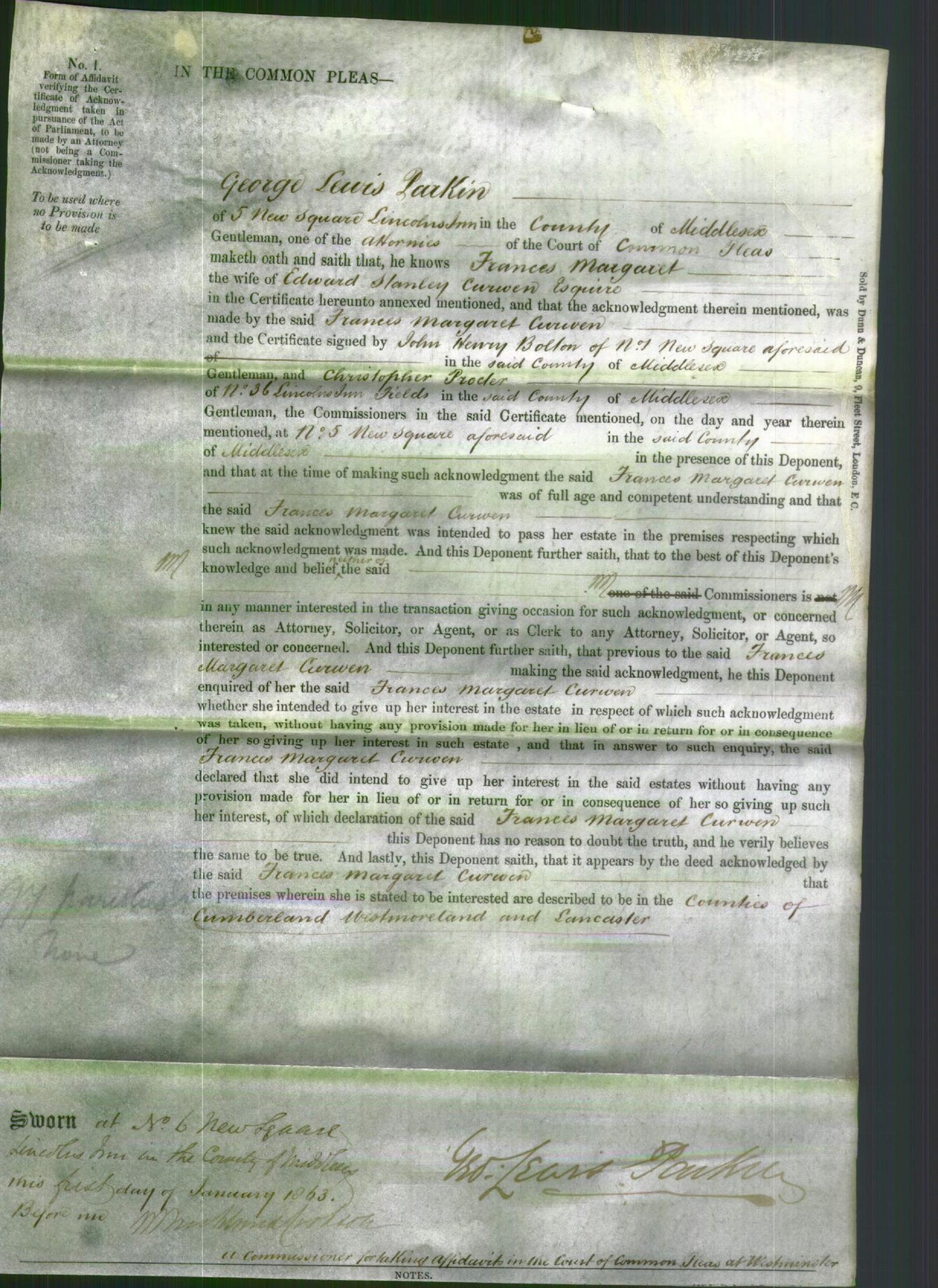 Court of Common Pleas - Frances Margaret Curwen