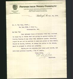 Letterhead - Pittsburgh Steel Company