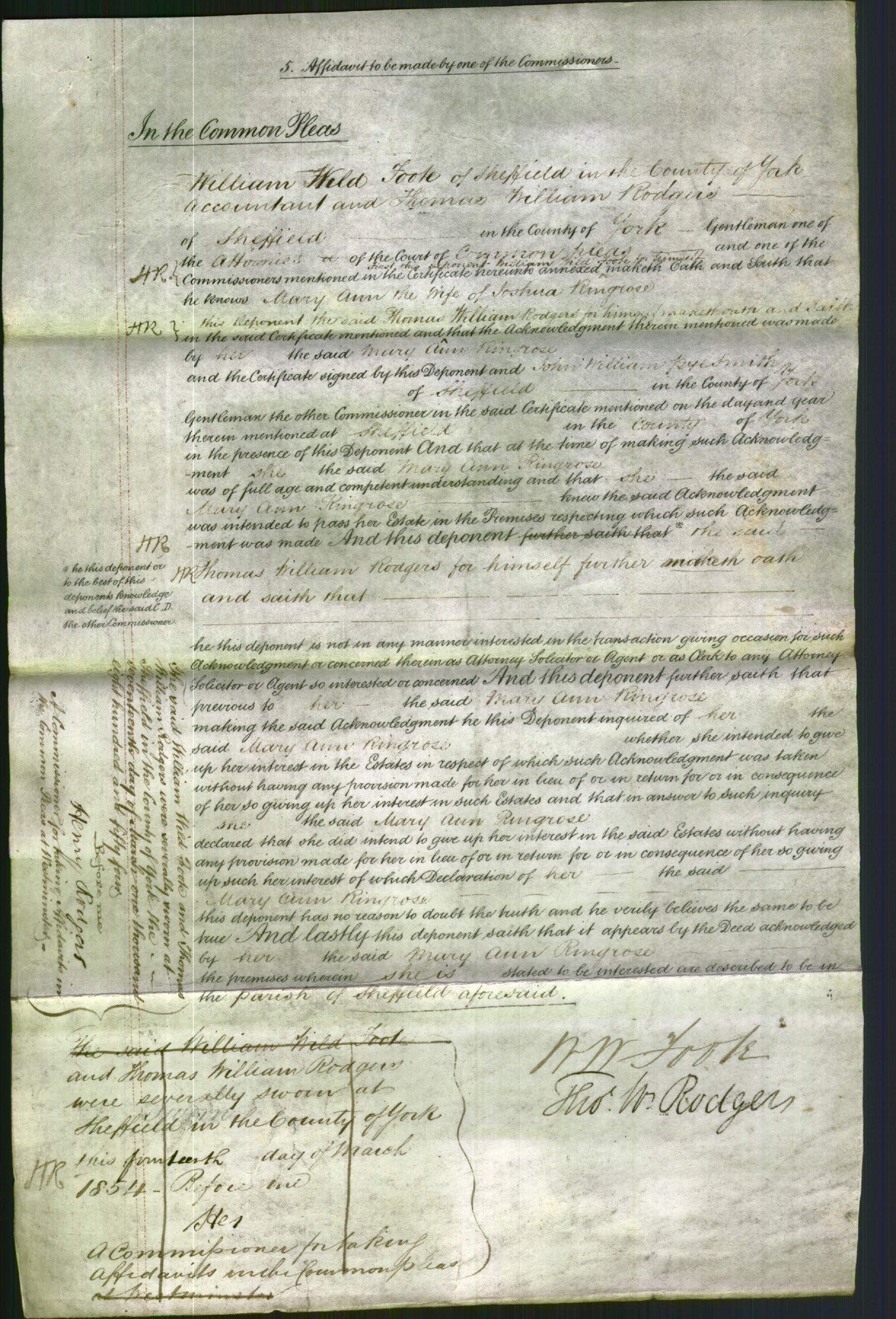 Court of Common Pleas - Mary Ann Ringrose-Original Ancestry