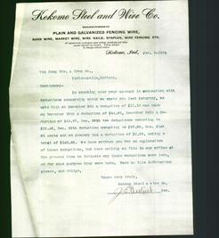 Letterhead - Kokomo Steel and Wire Co.