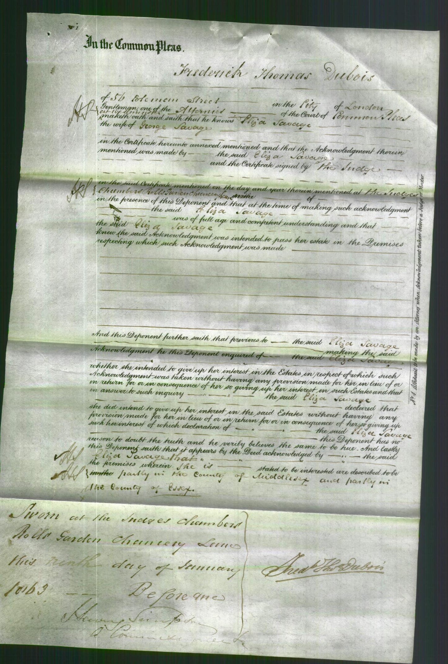 Court of Common Pleas - Eliza Savage