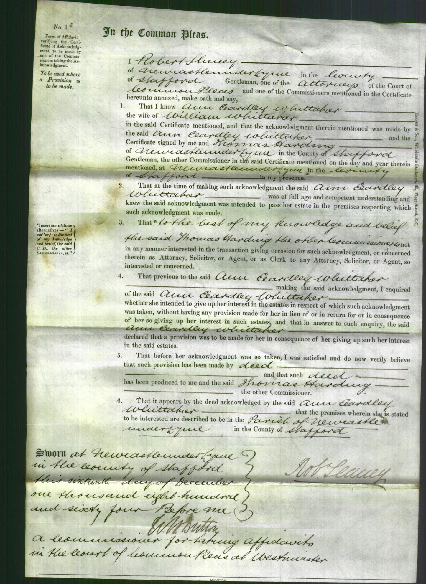 Court of Common Pleas - Ann Eardley Whittaker