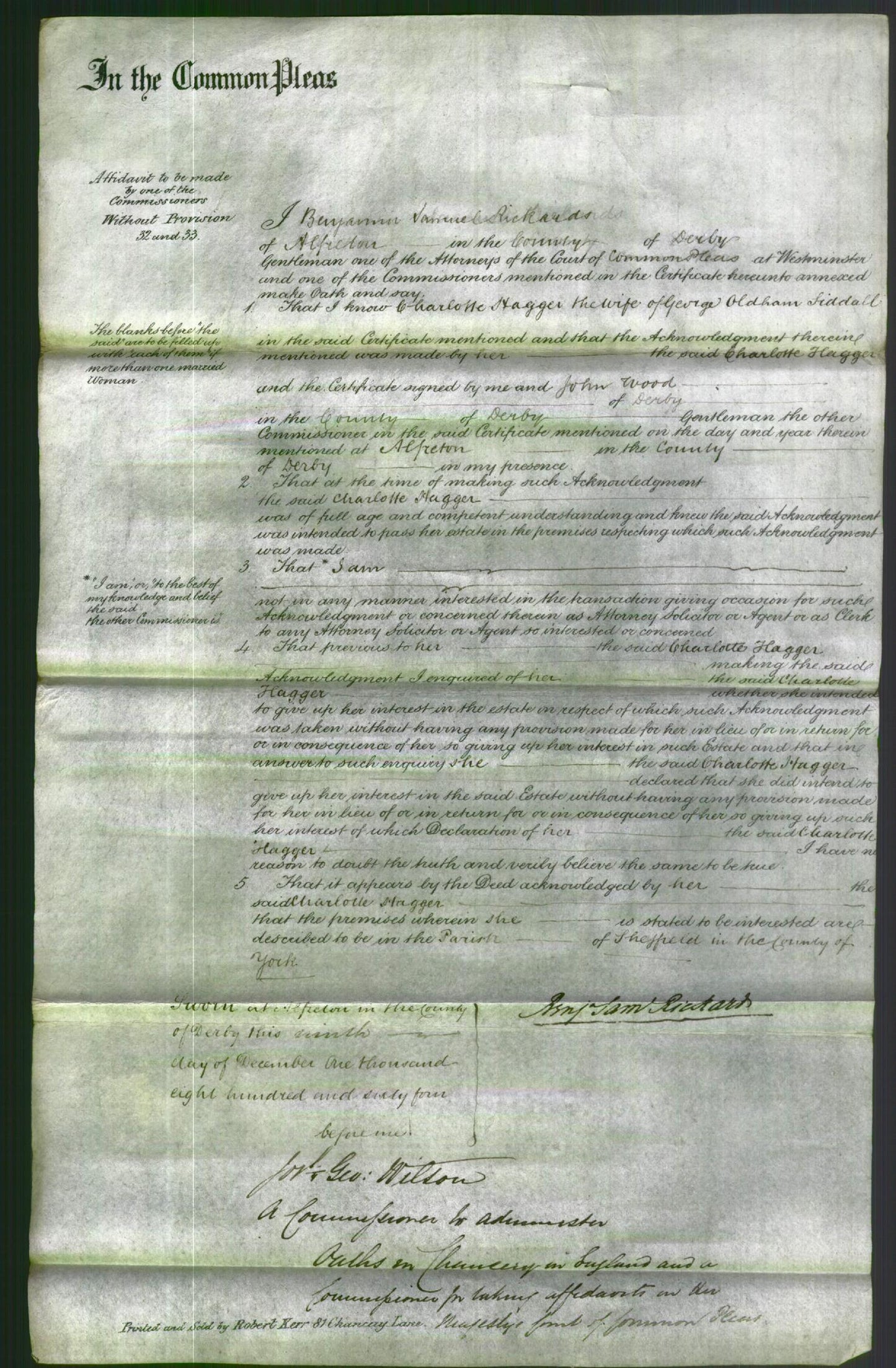 Court of Common Pleas - Charlotte Hagger Siddall