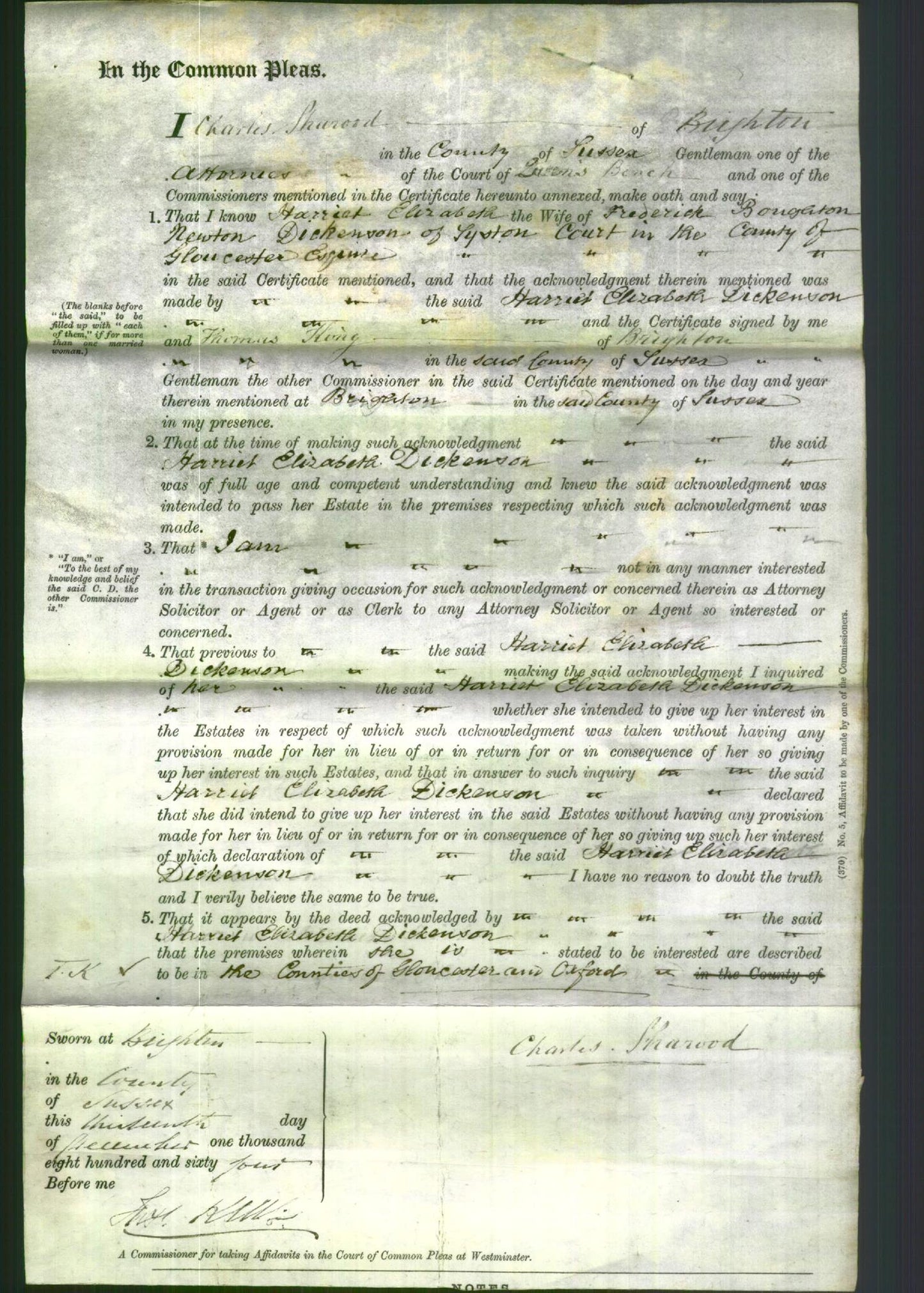 Court of Common Pleas - Harriet Elizabeth Dicksinson