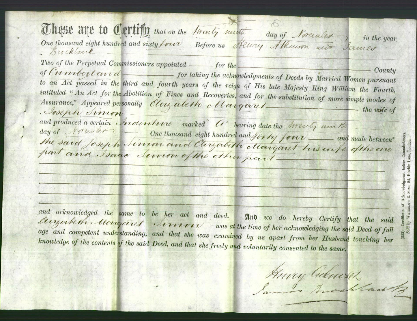 Deed by Married Women - Elizabeth Margaret Simon