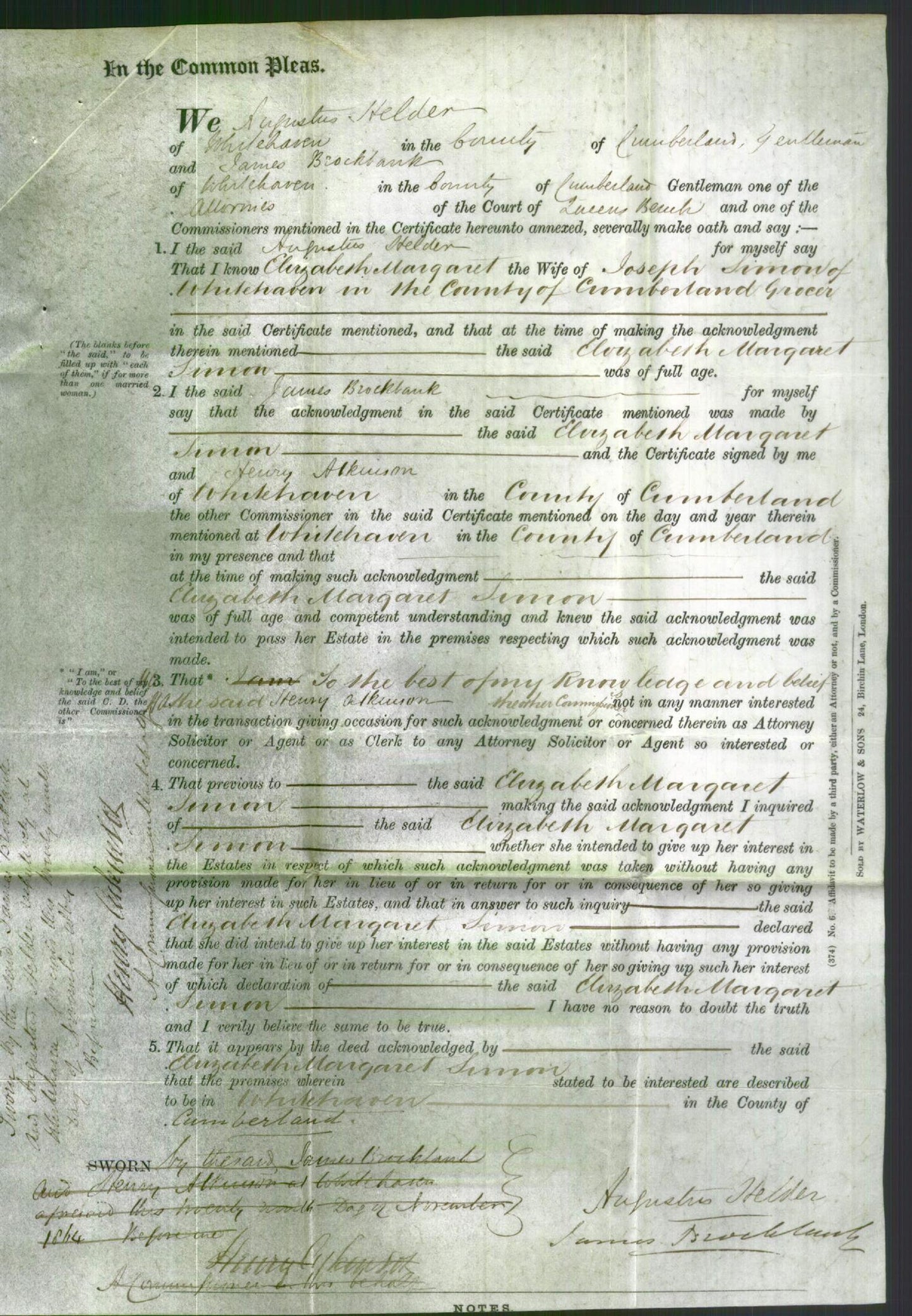 Court of Common Pleas - Elizabeth Margaret Simon