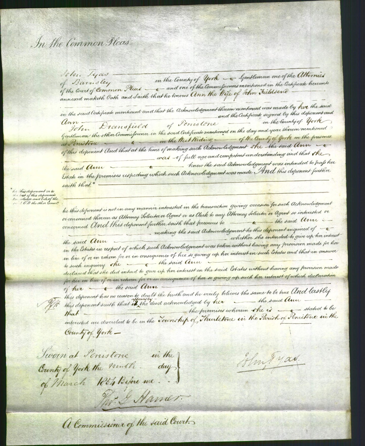 Court of Common Pleas - Ann Fieldsend-Original Ancestry