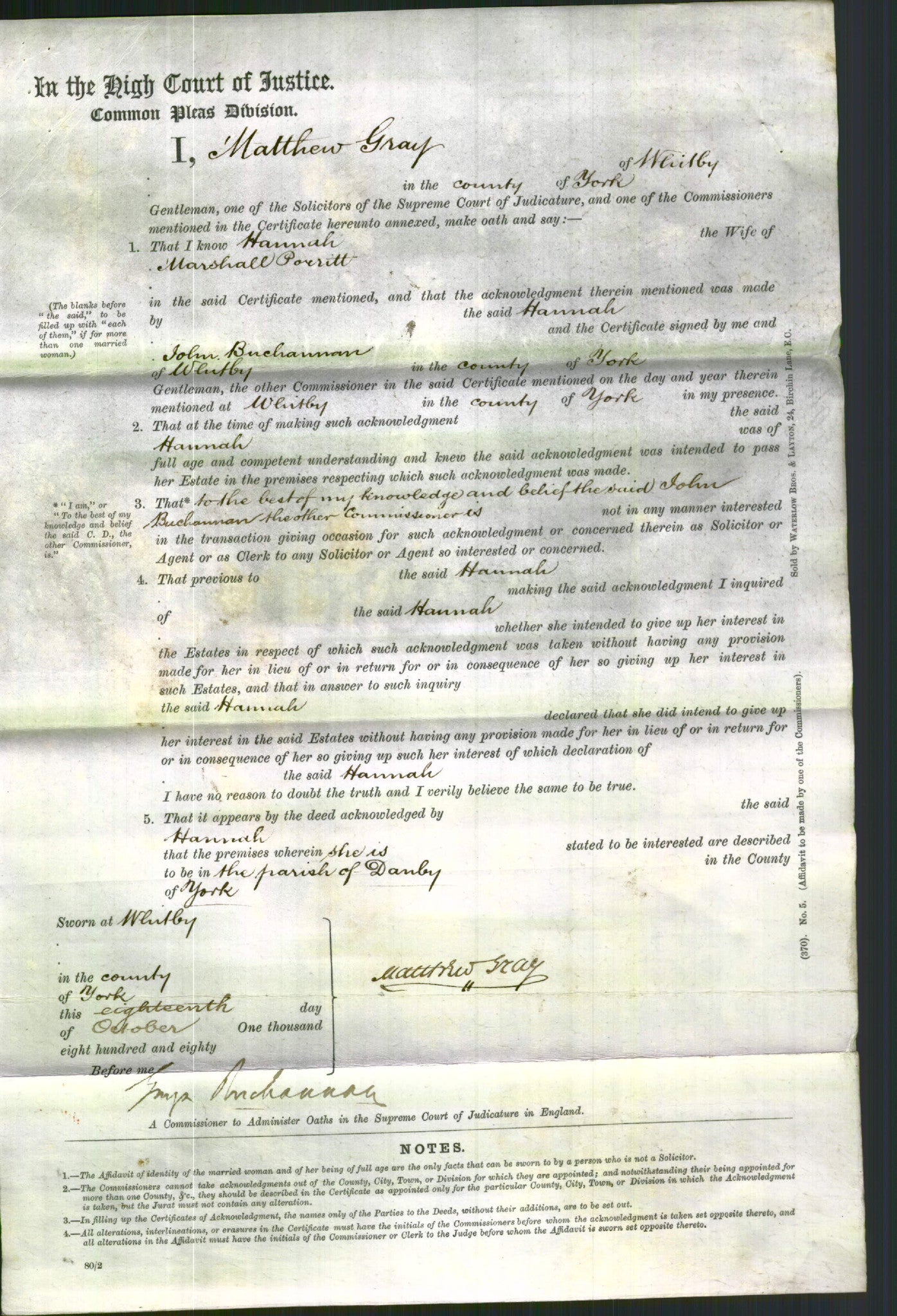 Court of Common Pleas - Hannah Porritt-Original Ancestry