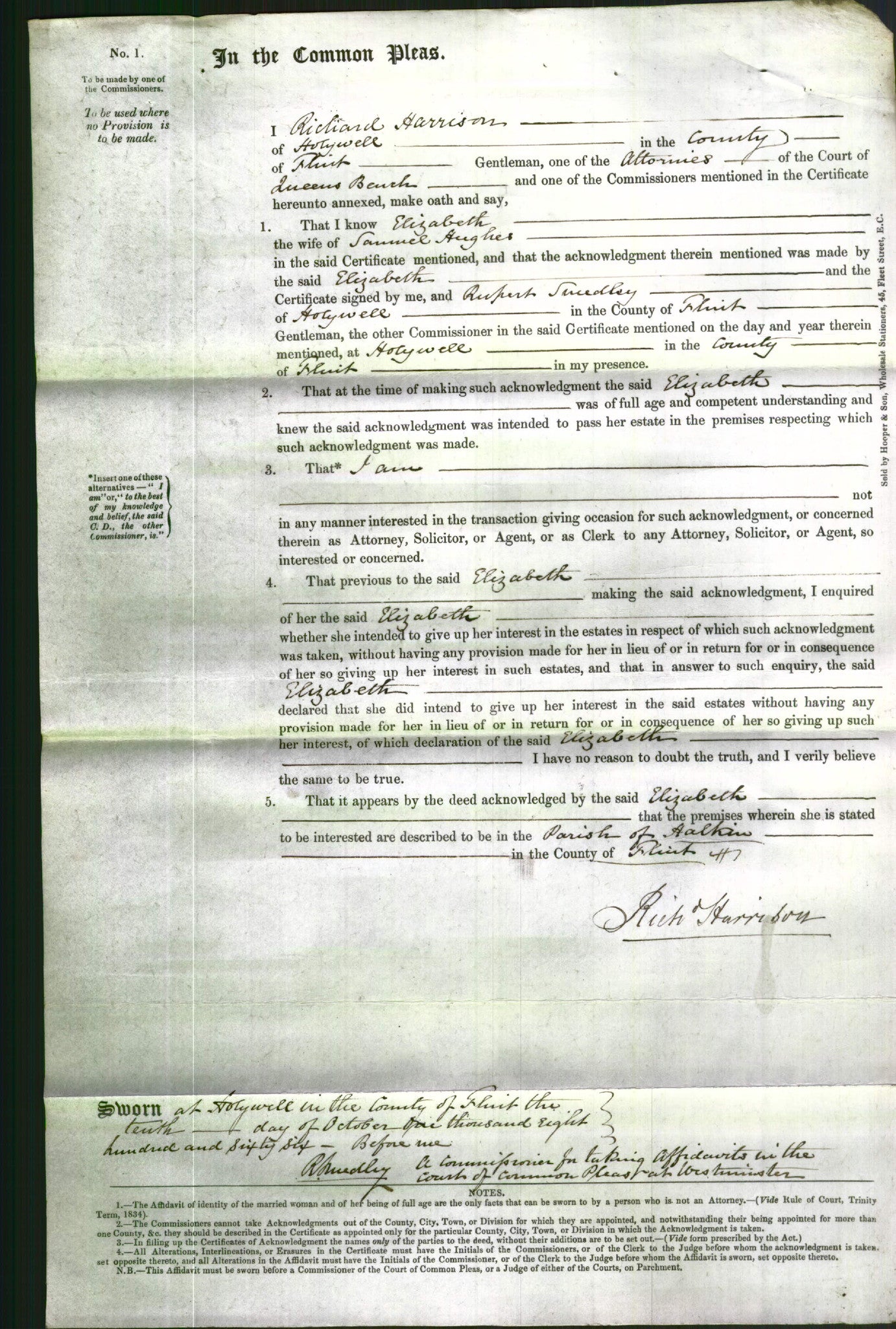 Court of Common Pleas - Elizabeth Hughes-Original Ancestry