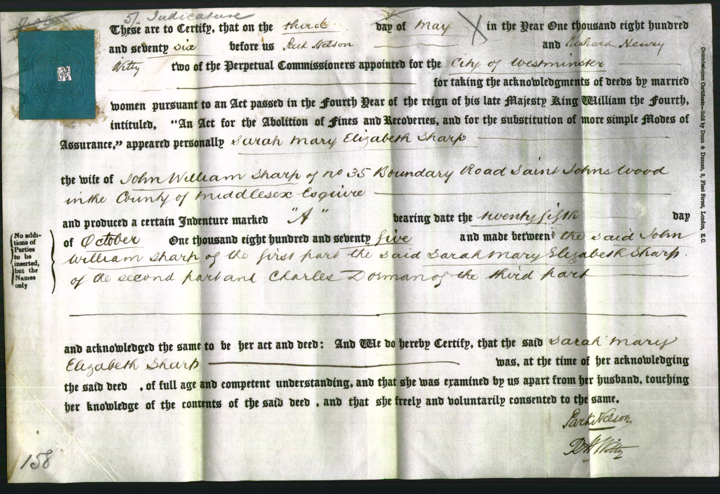 Deed by Married Women - Sarah Mary Elizabeth Sharp-Original Ancestry
