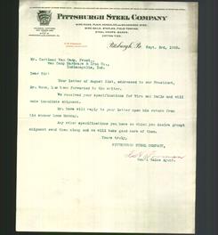 Letterhead - Pittsburgh Steel Company