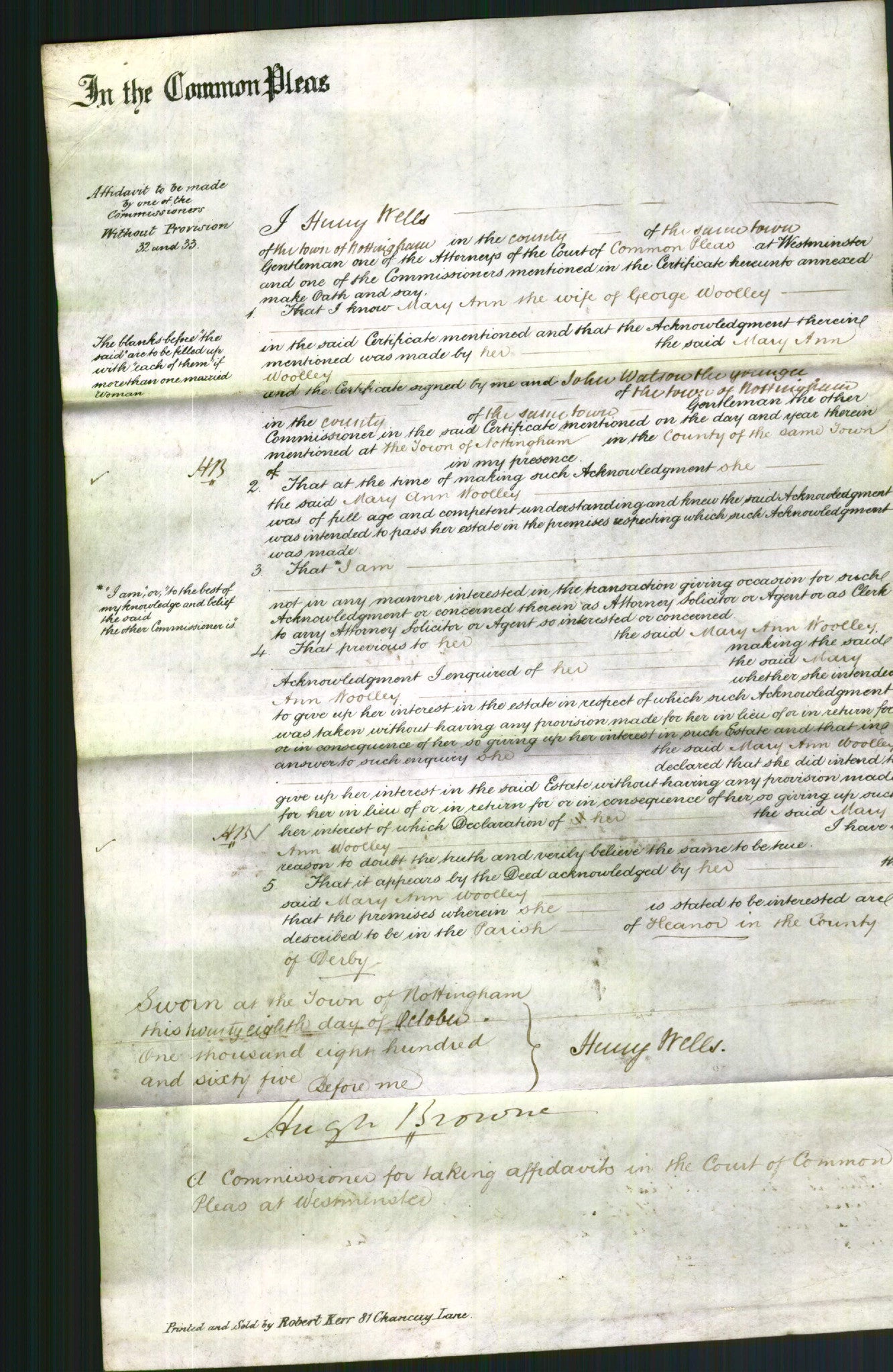 Court of Common Pleas - Mary Ann Woolley-Original Ancestry