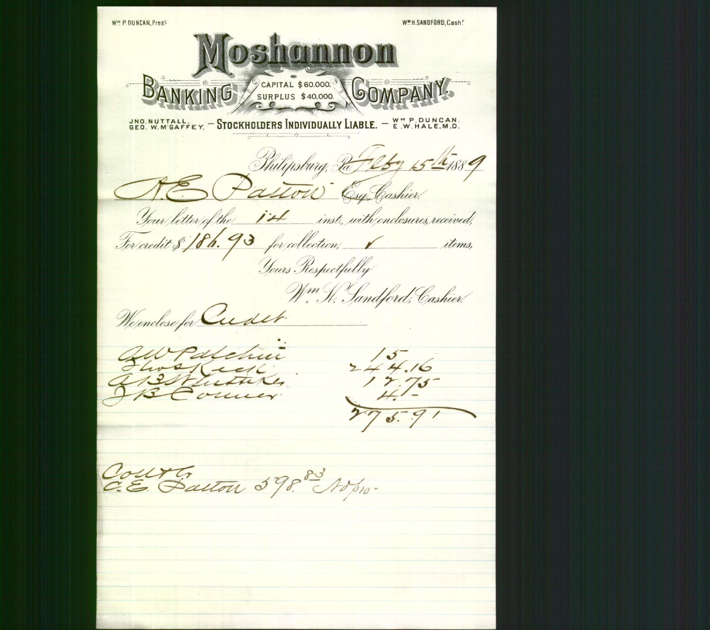 Bank Letterhead - Moshannon Banking Company