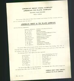 Letterhead - American Sheet Steel Company and American Tin Plate Company