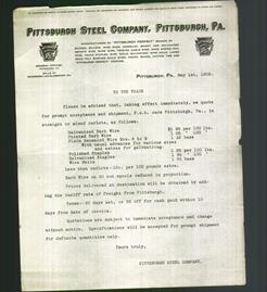 Letterhead - Pittsburgh Steel Company