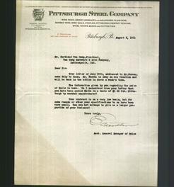 Letterhead - Pittsburgh Steel Company