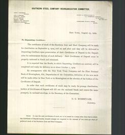 Letterhead - Southern Steel Company Reorganization Committee