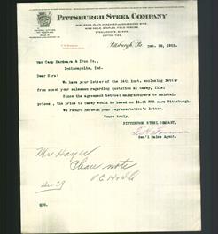 Letterhead - Pittsburgh Steel Company