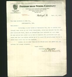 Letterhead - Pittsburgh Steel Company