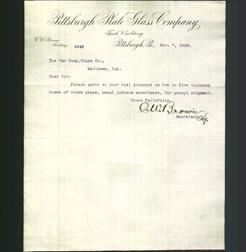 Letterhead - Pittsburgh Plate Glass Company