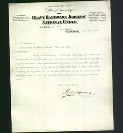 Letterhead - The Heavy Hardware Jobbers' National Union