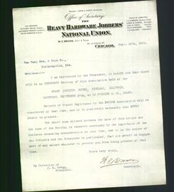 Letterhead - The Heavy Hardware Jobbers' National Union