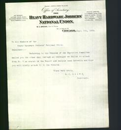 Letterhead - The Heavy Hardware Jobbers' National Union