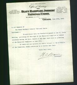 Letterhead - The Heavy Hardware Jobbers' National Union