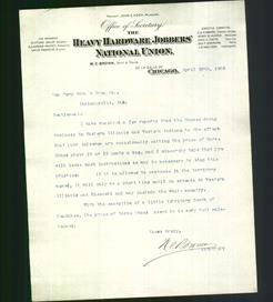Letterhead - The Heavy Hardware Jobbers' National Union