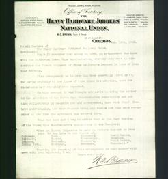 Letterhead - The Heavy Hardware Jobbers' National Union