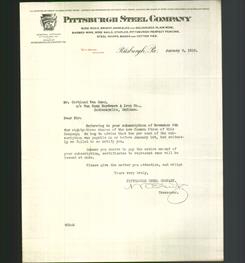 Letterhead - Pittsburgh Steel Company