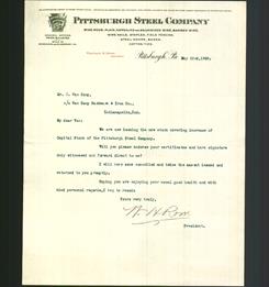 Letterhead - Pittsburgh Steel Company