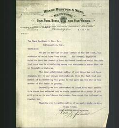 Letterhead - Henry Disston & Sons Incorporated