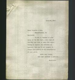 Letter - Henry Disston & Sons Incorporated