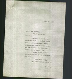 Letter - Mr. T. Jas. Fernley