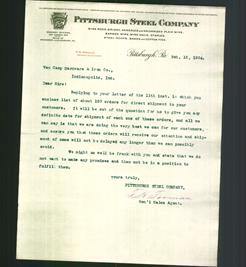 Letterhead - Pittsburgh Steel Company